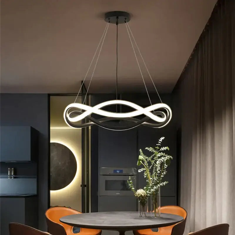 Modern black geometric led ring chandelier dining room light