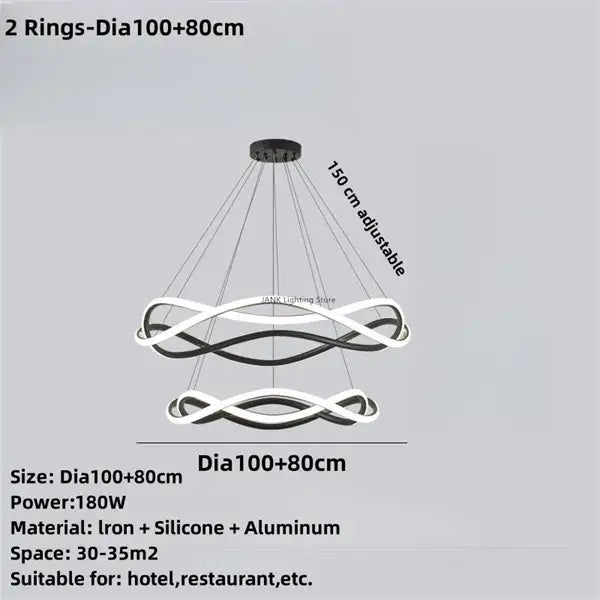 Modern black geometric led ring chandelier dining room light