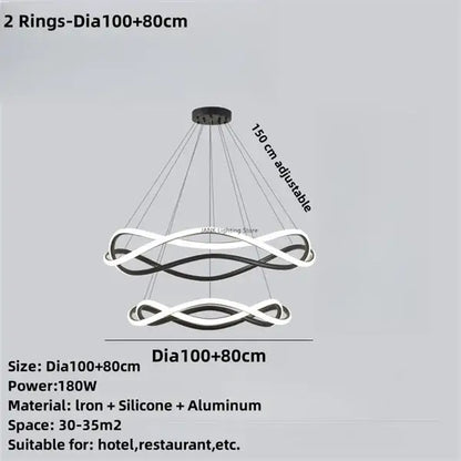 Modern black geometric led ring chandelier dining room light