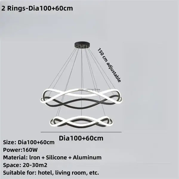 Modern black geometric led ring chandelier dining room light