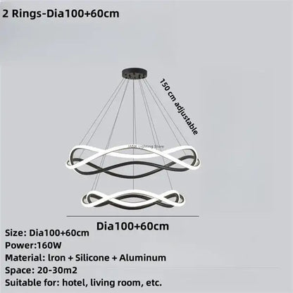 Modern black geometric led ring chandelier dining room light