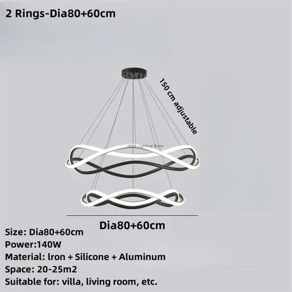 Modern black geometric led ring chandelier dining room light