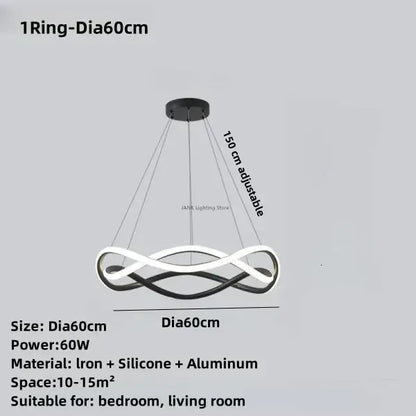 Modern black geometric led ring chandelier dining room light