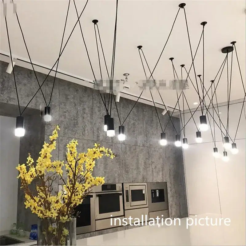 Modern black geometric led wire pendant light office chandelier