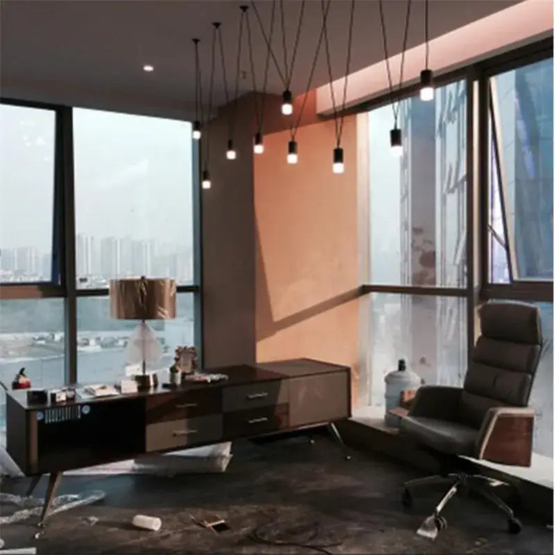 Modern black geometric led wire pendant light office chandelier