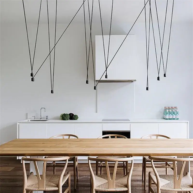 Modern black geometric led wire pendant light office chandelier