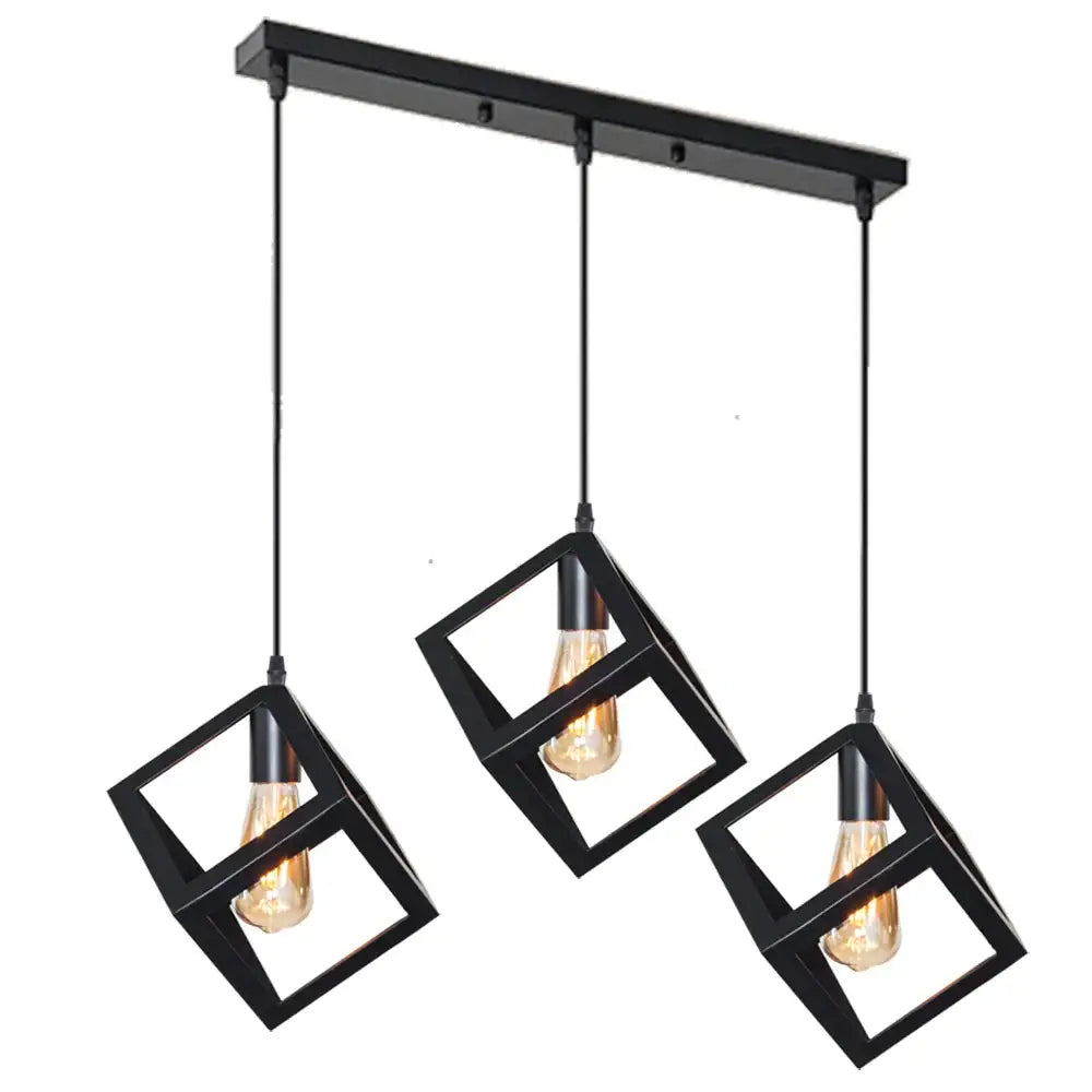 Modern black geometric pendant light – kitchen island 3-light cube