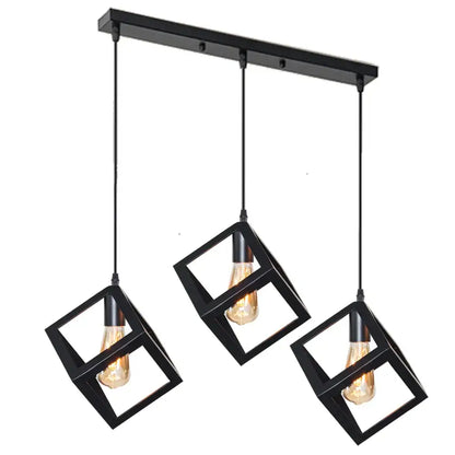 Modern black geometric pendant light – kitchen island 3-light cube