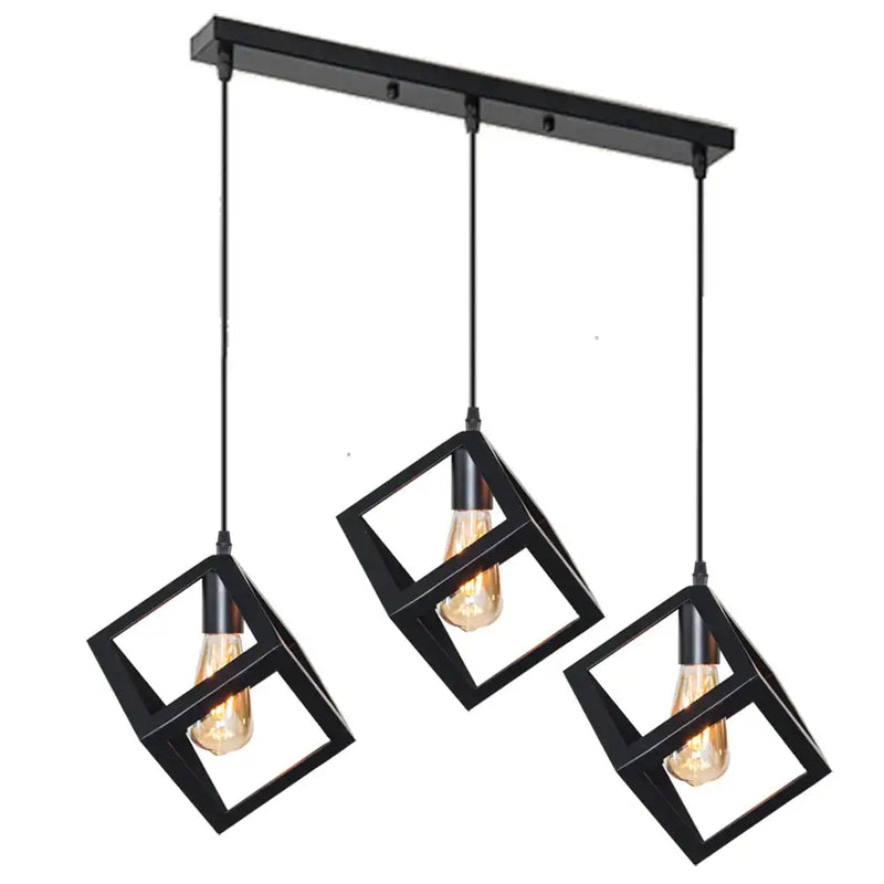 Modern black geometric pendant light – kitchen island 3-light cube