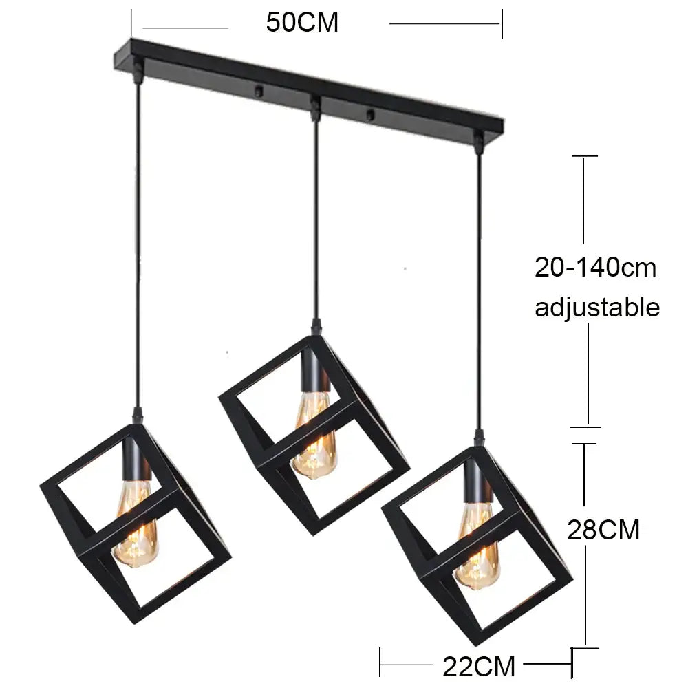 Modern black geometric pendant light – kitchen island 3-light cube
