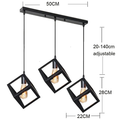 Modern black geometric pendant light – kitchen island 3-light cube