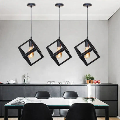 Modern black geometric pendant light – kitchen island 3-light cube