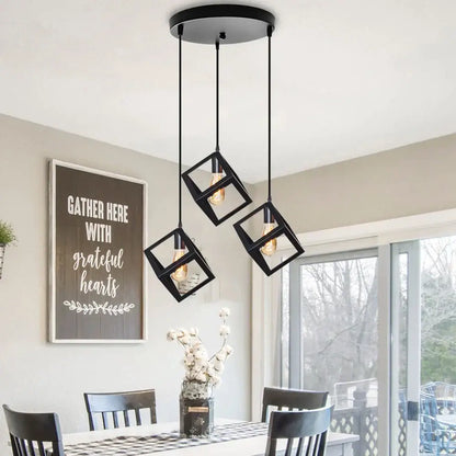 Modern black geometric pendant light – kitchen island 3-light cube