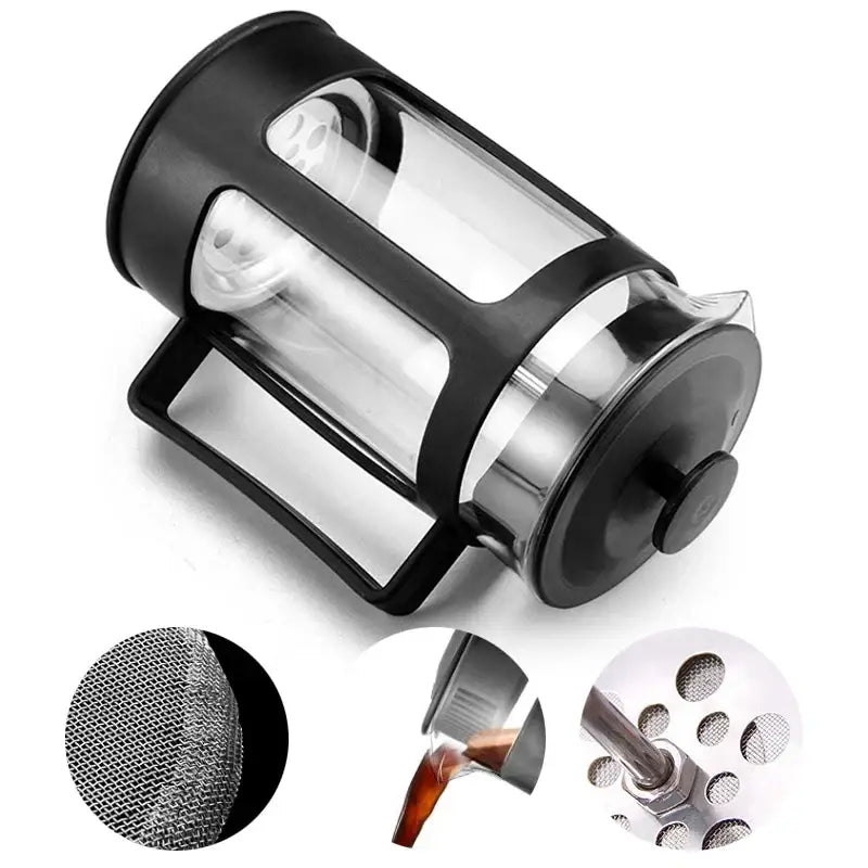 Modern black glass 350ml plastic coffee french press kitchen tool