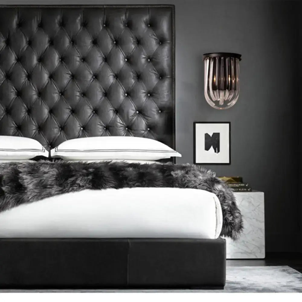 Modern black glass and metal semi oval wall light bedroom black finish