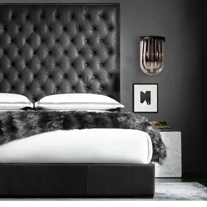 Modern black glass and metal semi oval wall light bedroom black finish