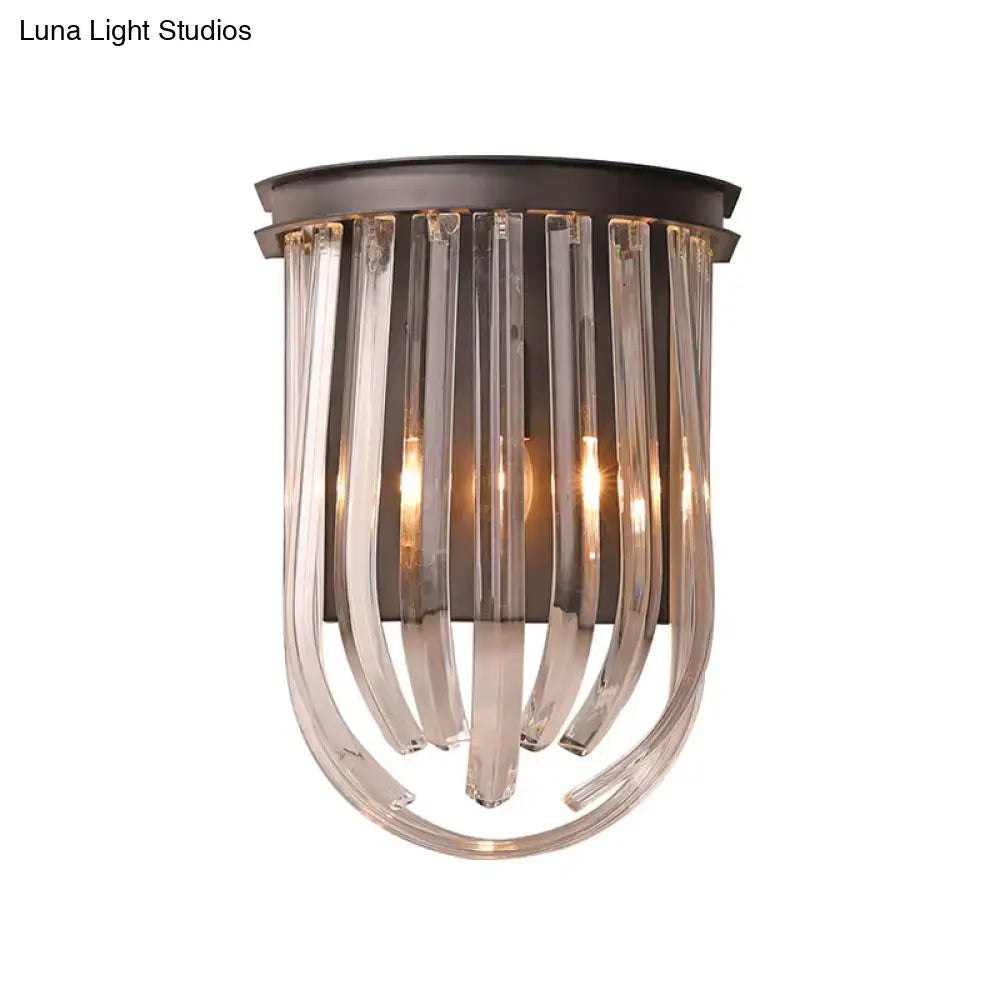 Modern black glass and metal semi oval wall light bedroom black finish