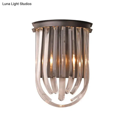 Modern black glass and metal semi oval wall light bedroom black finish