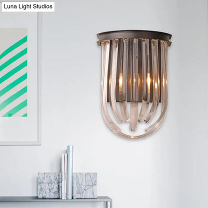 Modern black glass and metal semi oval wall light bedroom black finish