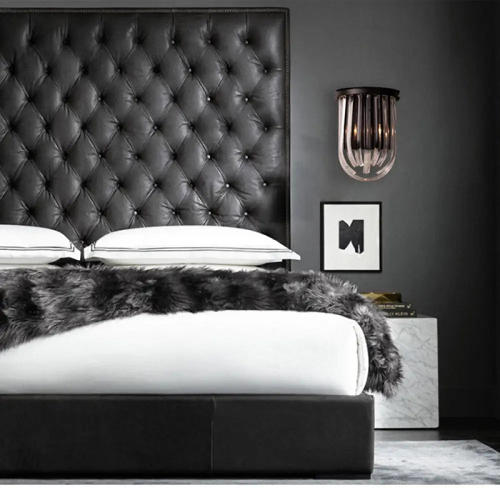DecorBites™ Modern Black Glass and Metal Wall Light Semi Oval Mount for Bedroom