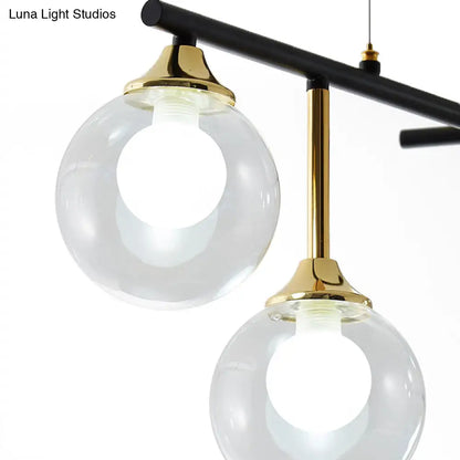 DecorBites™ Modern Black Glass Ball Island Chandelier: Triple Light Hanging Lamp for Dining Room