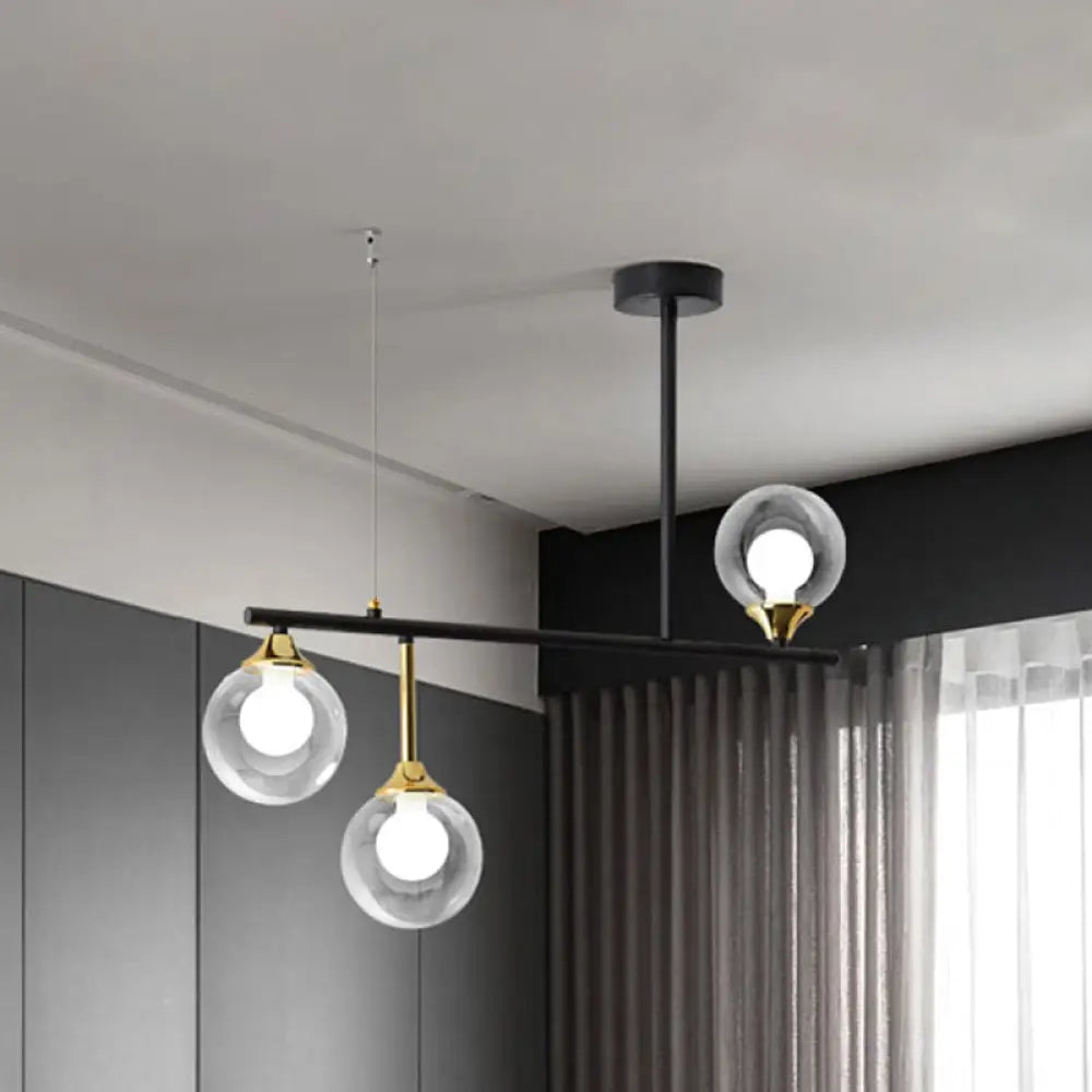 DecorBites™ Modern Black Glass Ball Island Chandelier: Triple Light Hanging Lamp for Dining Room