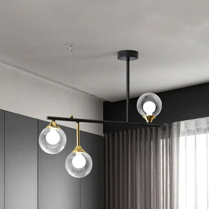 DecorBites™ Modern Black Glass Ball Island Chandelier: Triple Light Hanging Lamp for Dining Room