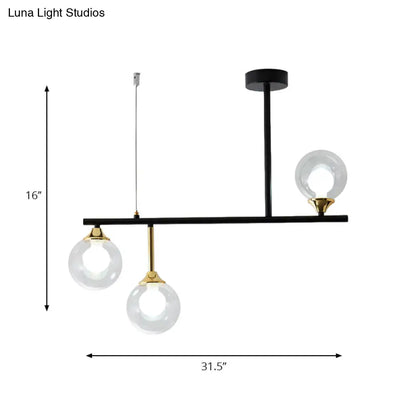 DecorBites™ Modern Black Glass Ball Island Chandelier: Triple Light Hanging Lamp for Dining Room