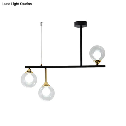 DecorBites™ Modern Black Glass Ball Island Chandelier: Triple Light Hanging Lamp for Dining Room