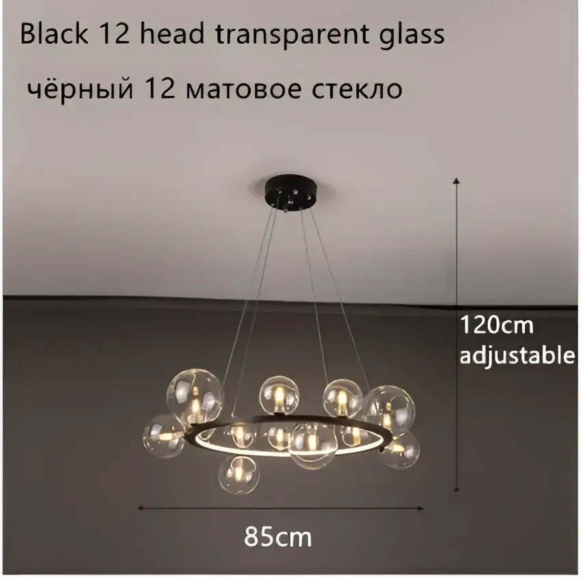 Modern black glass ball led chandelier for dining room