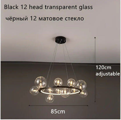 Modern black glass ball led chandelier for dining room