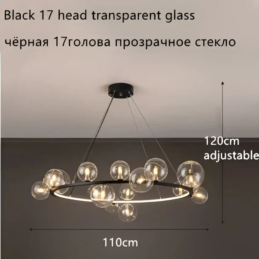 Modern black glass ball led chandelier for dining room