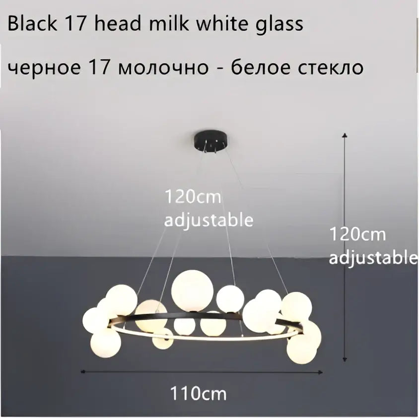 Modern black glass ball led chandelier for dining room