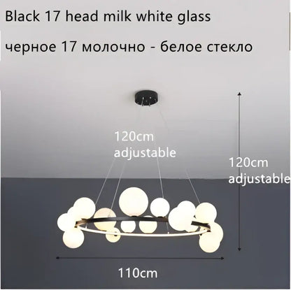 Modern black glass ball led chandelier for dining room