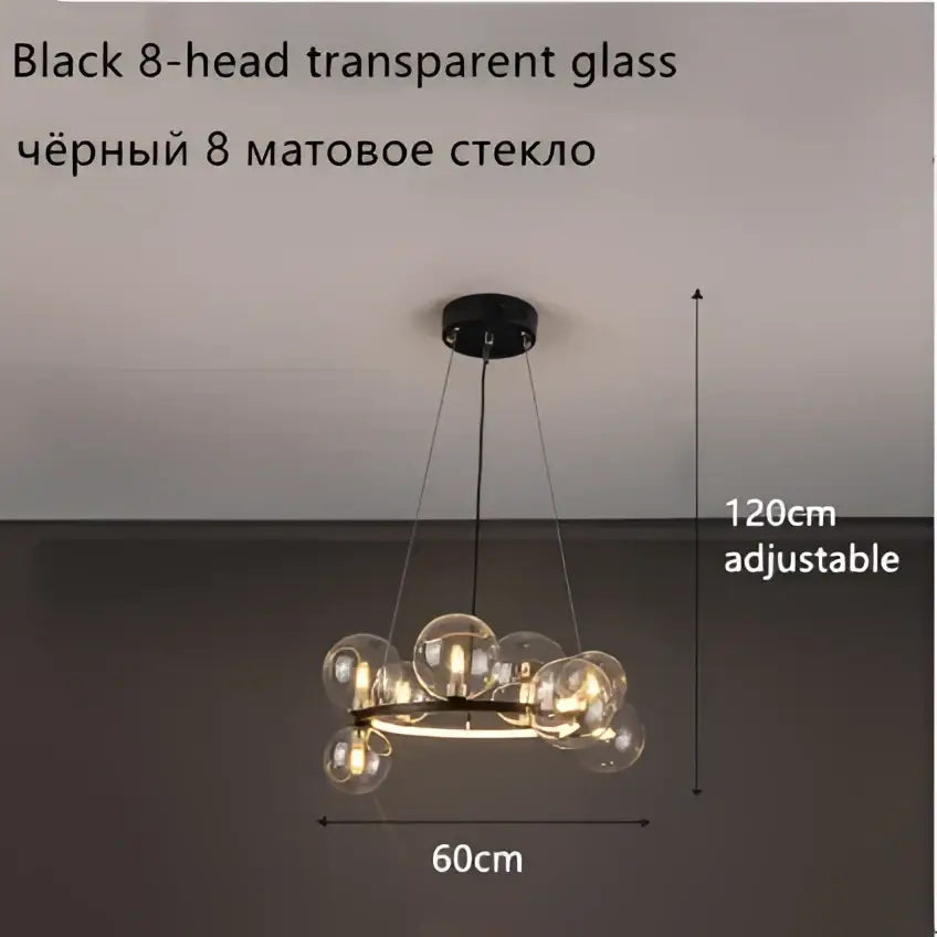 Modern black glass ball led chandelier for dining room