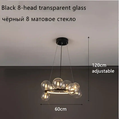 Modern black glass ball led chandelier for dining room