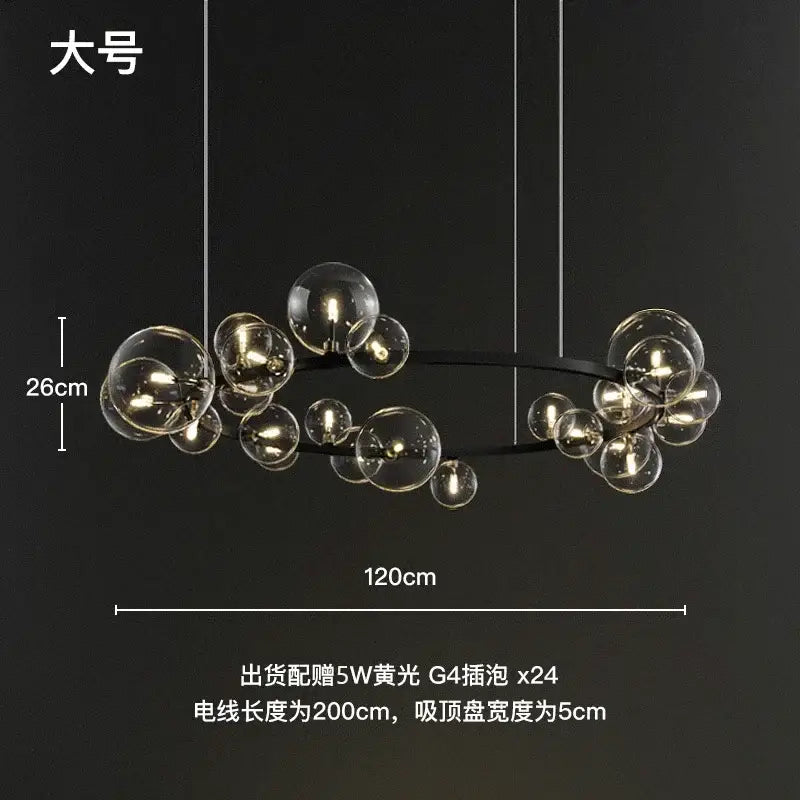 Modern black glass ball led chandelier for dining room