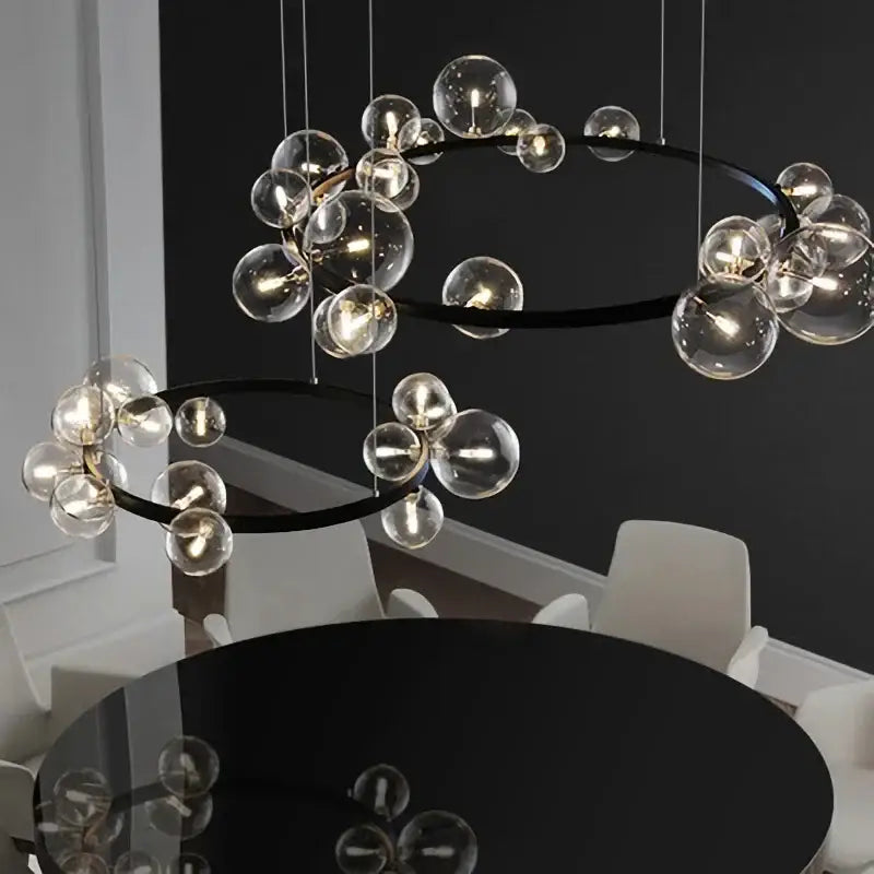 Modern black glass ball led chandelier for dining room