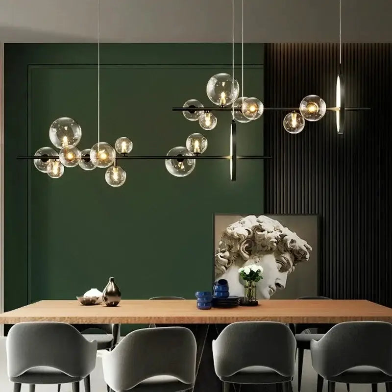 Modern black glass ball led chandelier for dining room