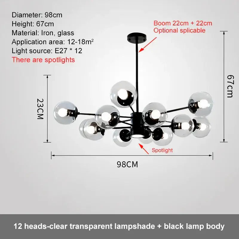 Modern black glass ball led chandelier for dining room