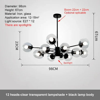 Modern black glass ball led chandelier for dining room