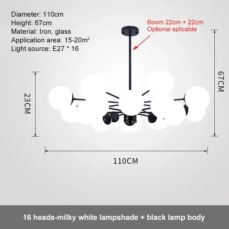 Modern black glass ball led chandelier for dining room