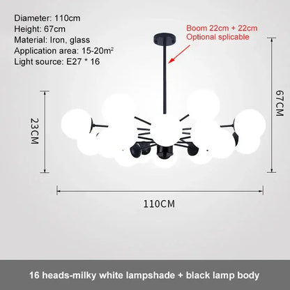 Modern black glass ball led chandelier for dining room