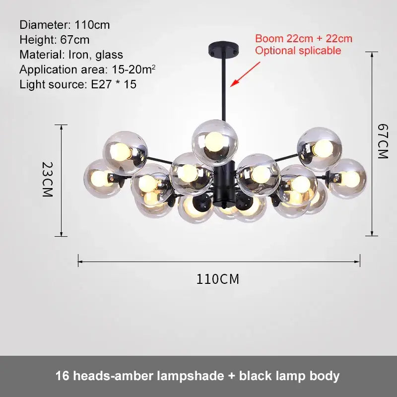 Modern black glass ball led chandelier for dining room