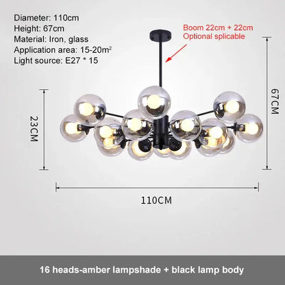 Modern black glass ball led chandelier for dining room