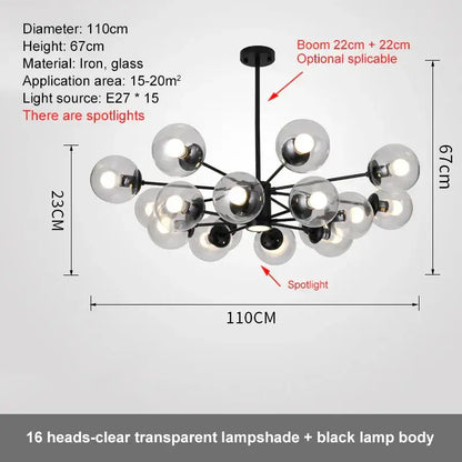 Modern black glass ball led chandelier for dining room
