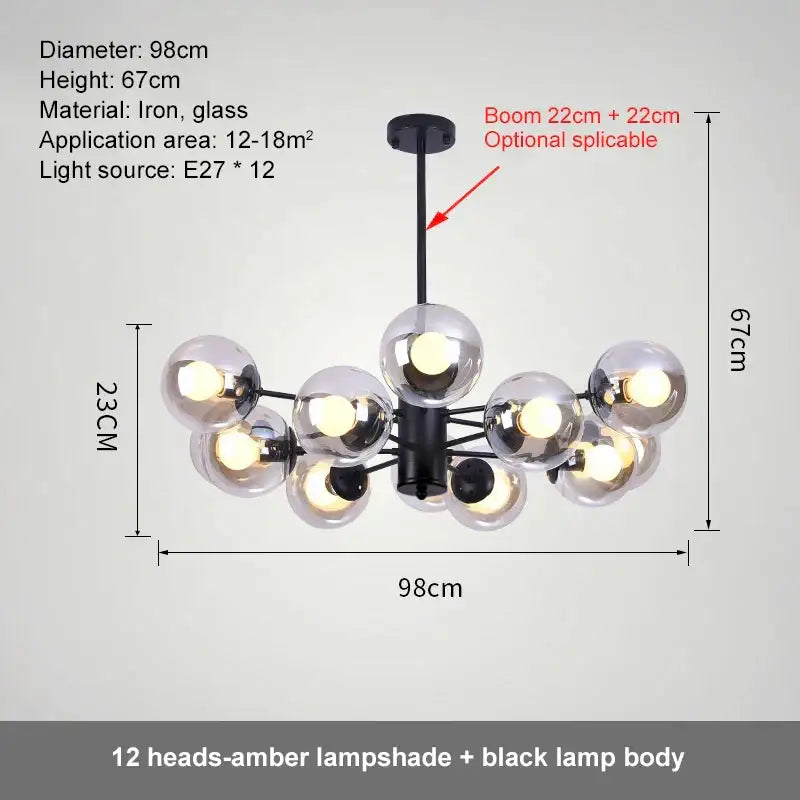 Modern black glass ball led chandelier for dining room
