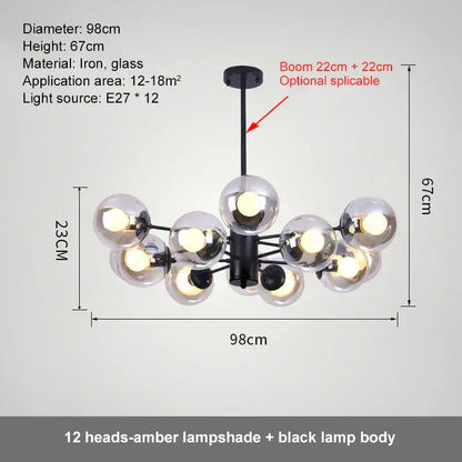 Modern black glass ball led chandelier for dining room