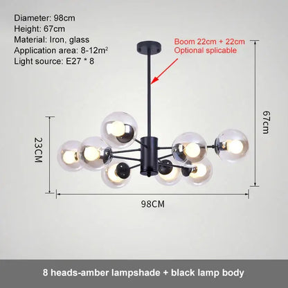 Modern black glass ball led chandelier for dining room