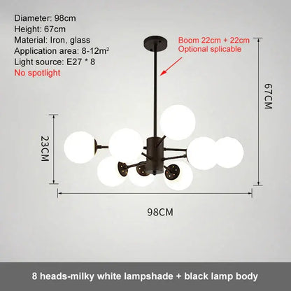 Modern black glass ball led chandelier for dining room